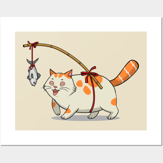 Fat Cat Chasing Fish Fat Cat Funny Posters and Art Prints TeePublic